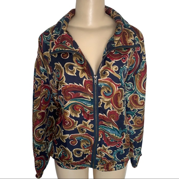 Vintage Jackets & Blazers - VTG 💯% Silk Paisley Sport Coat Light-Weight Bomber Jacket Swirl Pattern